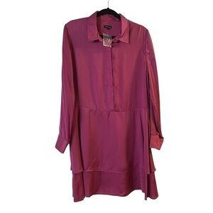 NWOT J. Peterman Long Sleeved Dark Pink Double Hem Lightweight Shirtdress